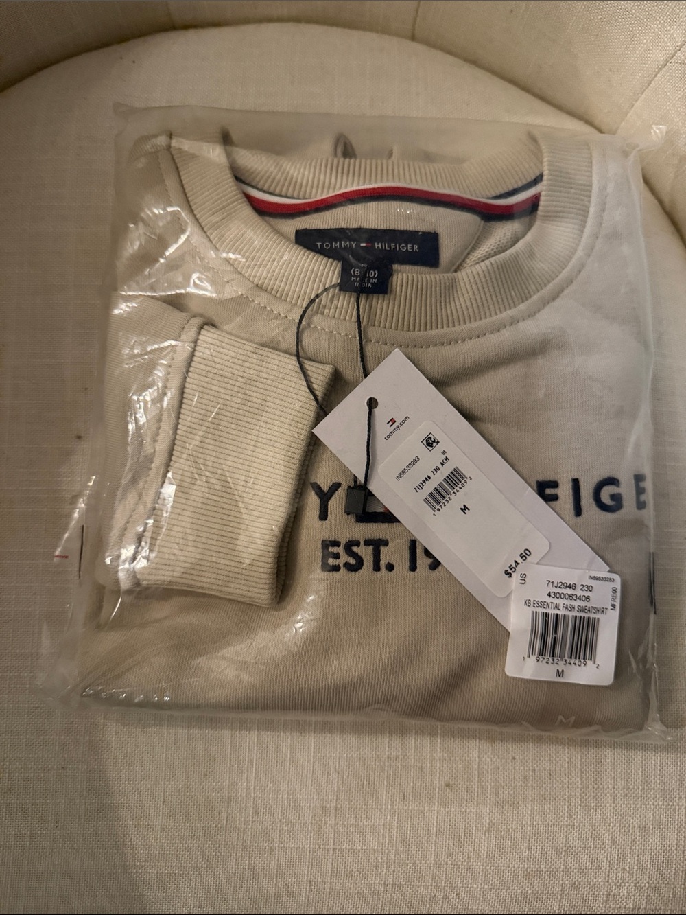 Tommy Hilfiger Cream Crewneck Sweatshirt with Navy Trim
